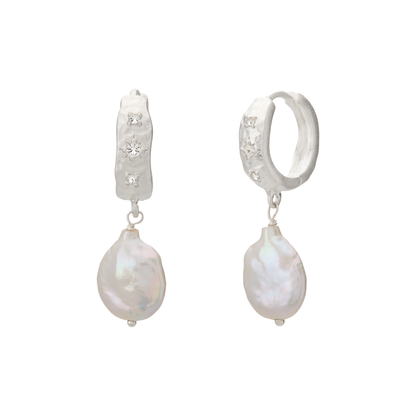 Pair of pearl earrings on a white background