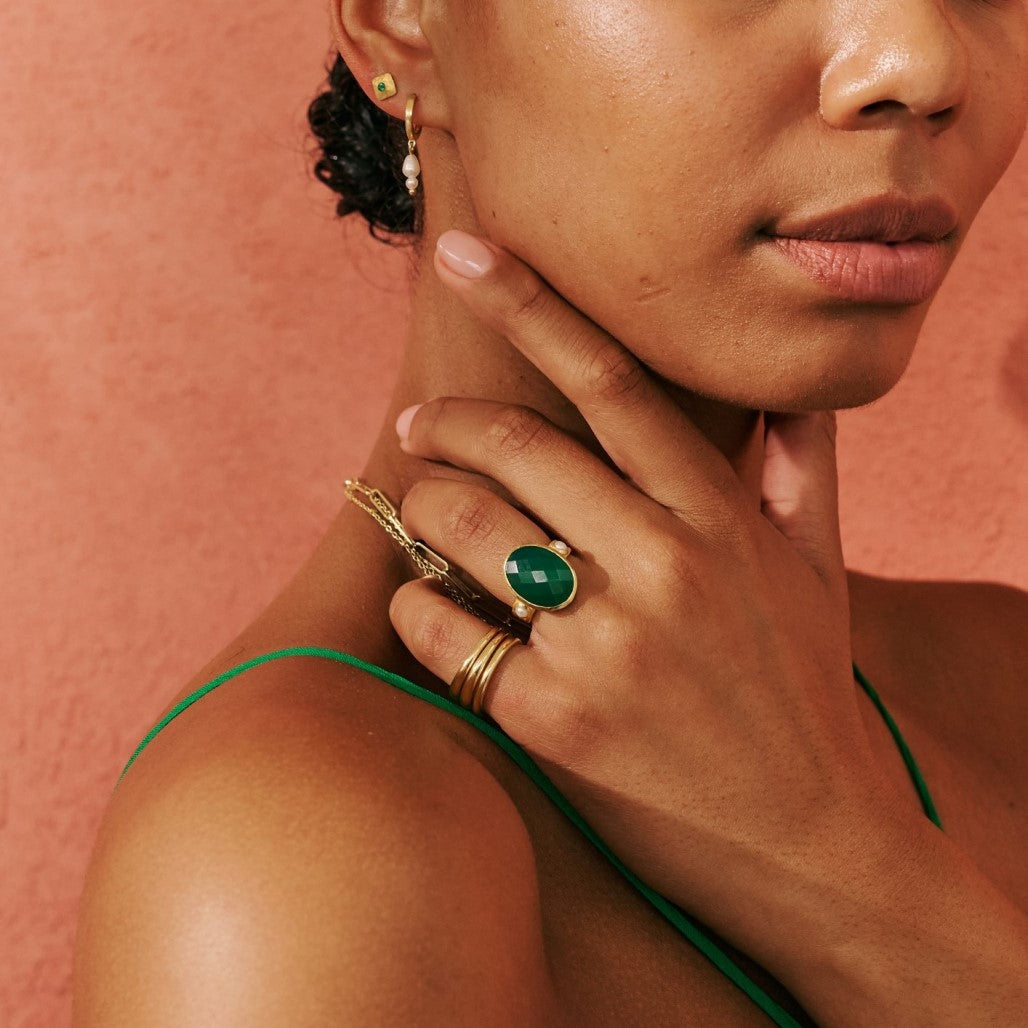 Green Onyx Pearl Ring