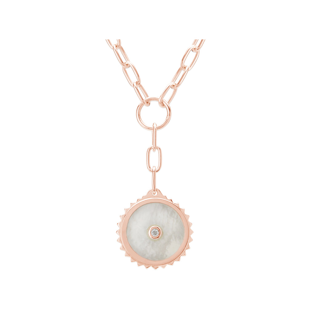 Meaningful rose gold drop necklace with ancient-inspired symbolism. Artisan-made with ethical production.