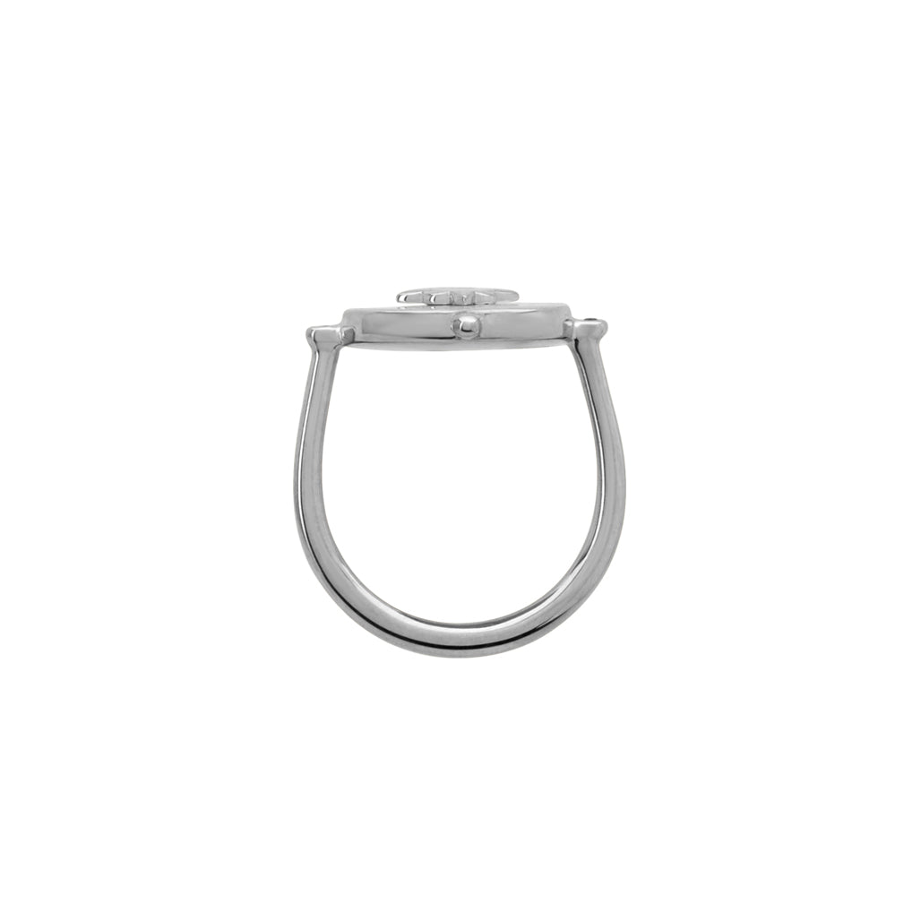 Handcrafted ring, created by skilled artisans. Featuring mother of pearl centrepiece, delicately set in a lustrous sterling silver band.