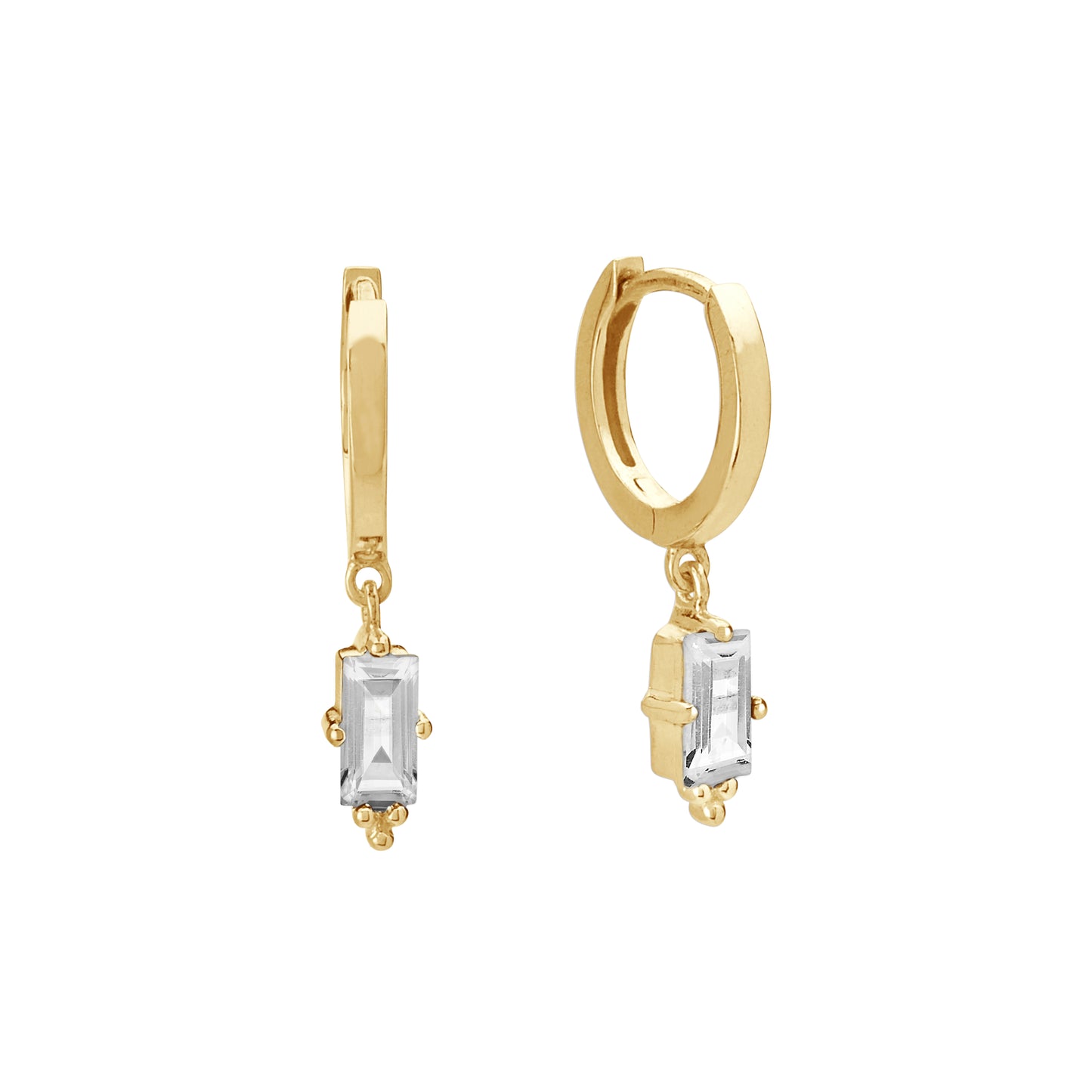 Huggies with Hanging Baguette in 18KT Yellow Gold Plate Pair