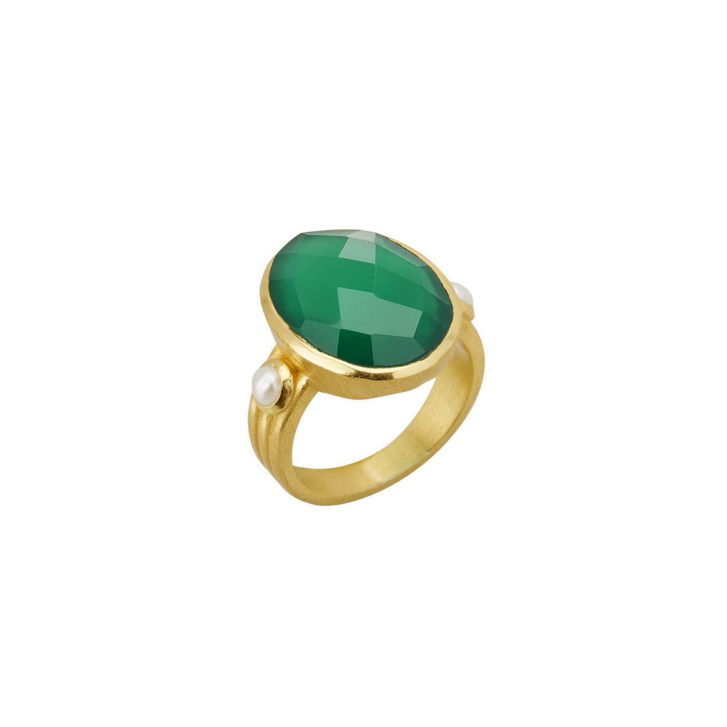 Green Onyx & Pearl Ring 7