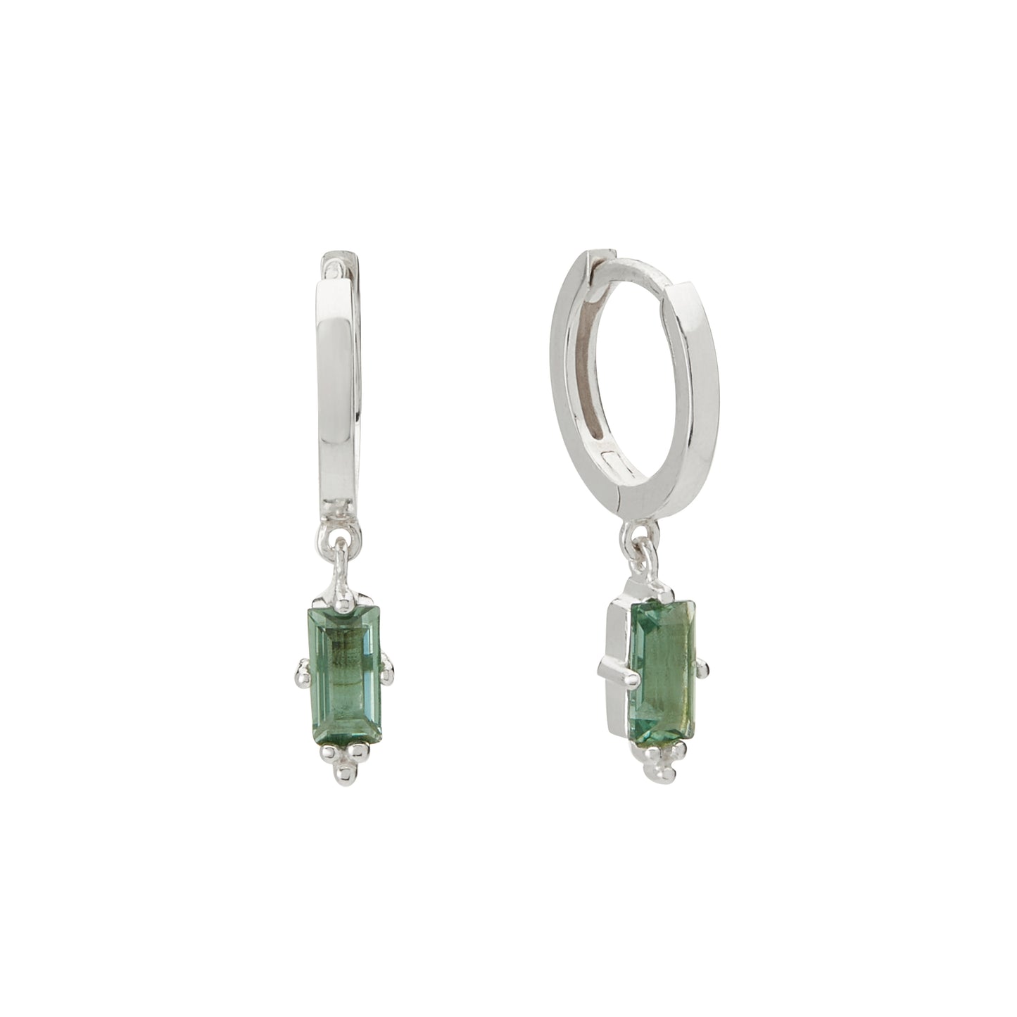 Huggies with Hanging Green Quartz Baguette