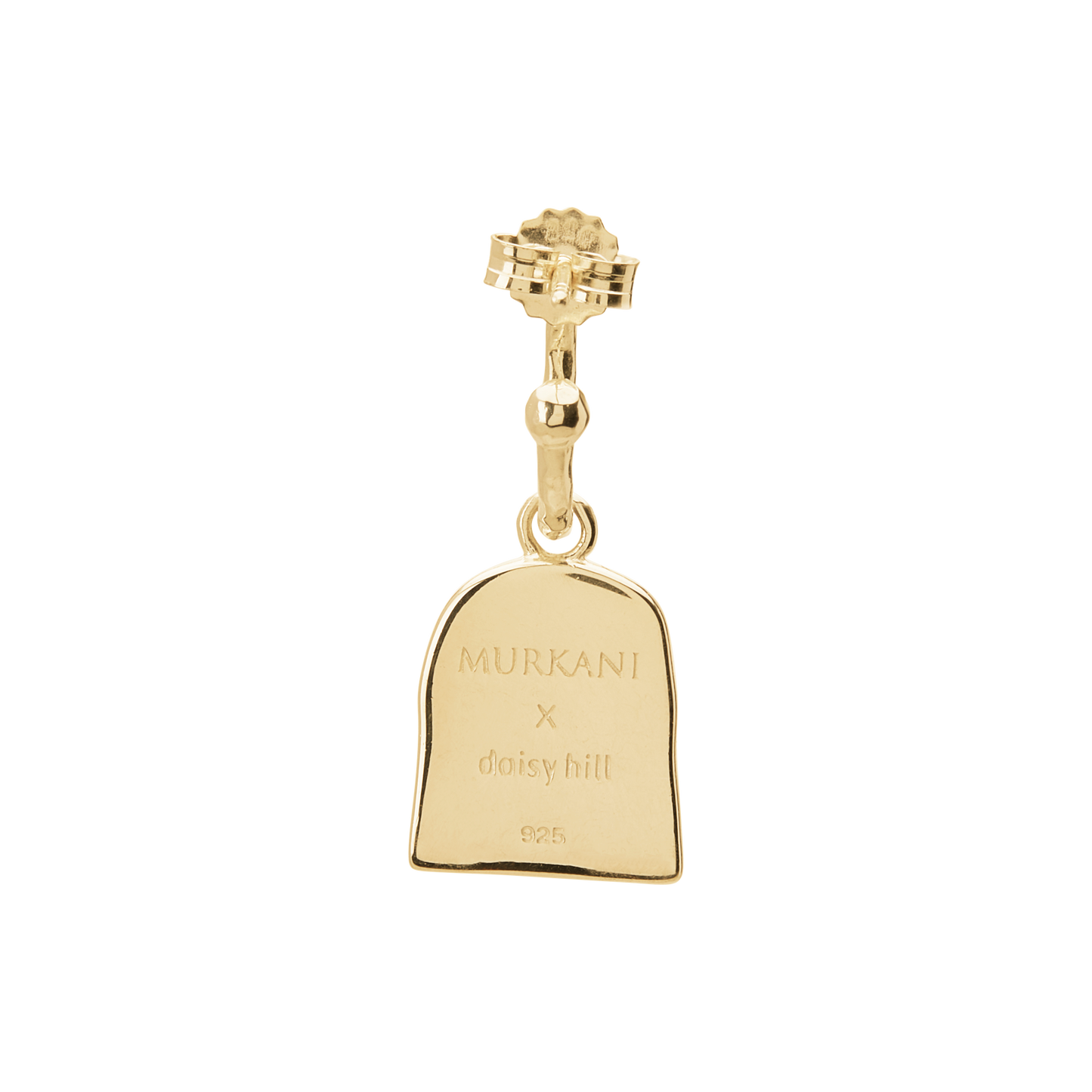 Gold pendant with 'MURANI x daisy hill' engraving on a white background
