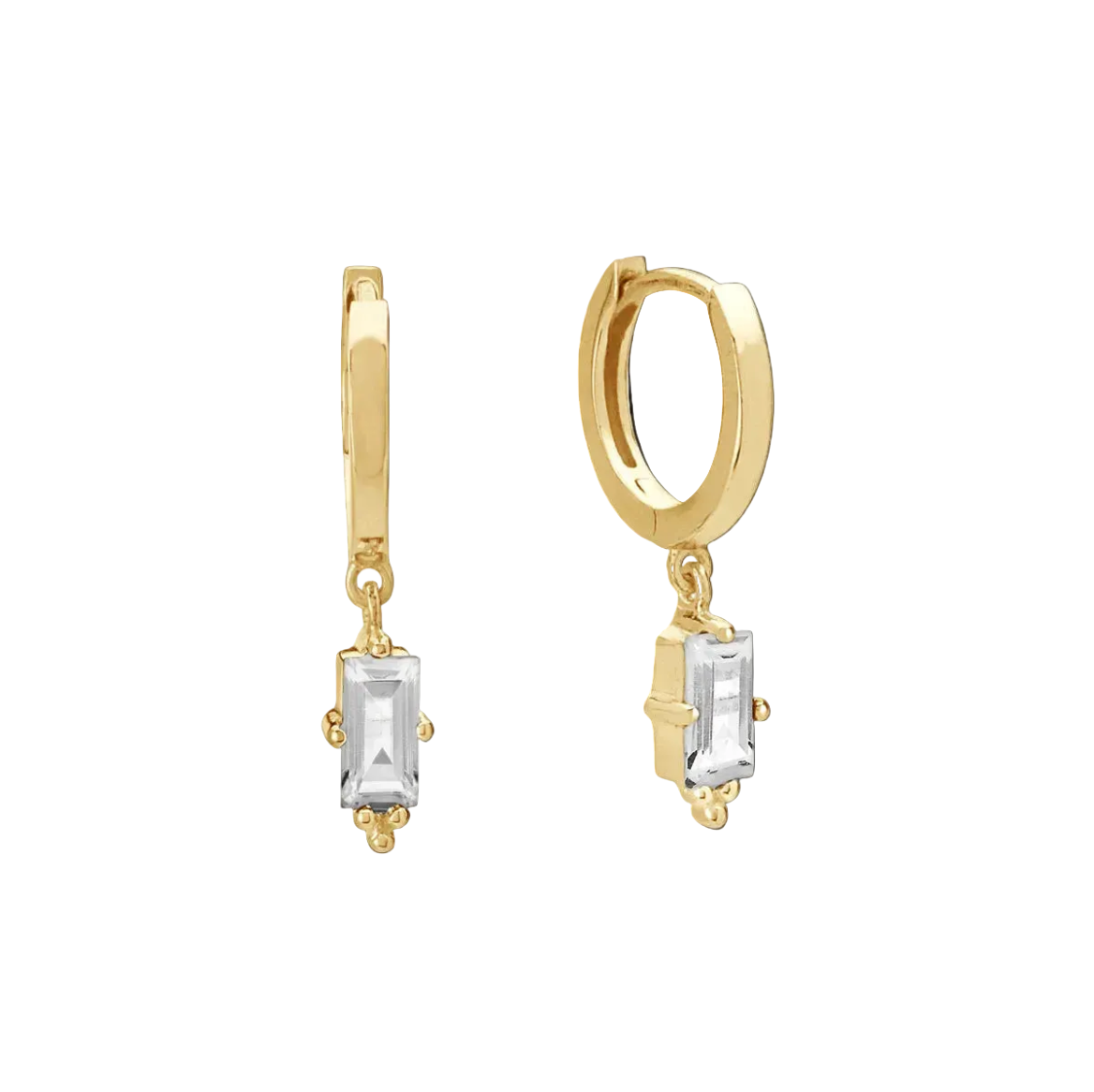 Huggies with Hanging Baguette in 18KT Yellow Gold Plate Pair