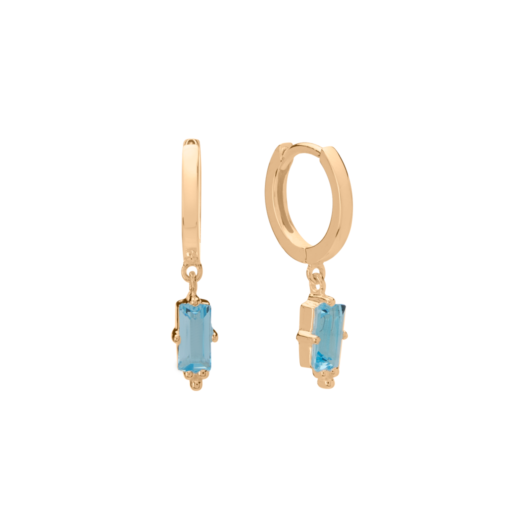 Huggies with Hanging Blue Topaz Baguette