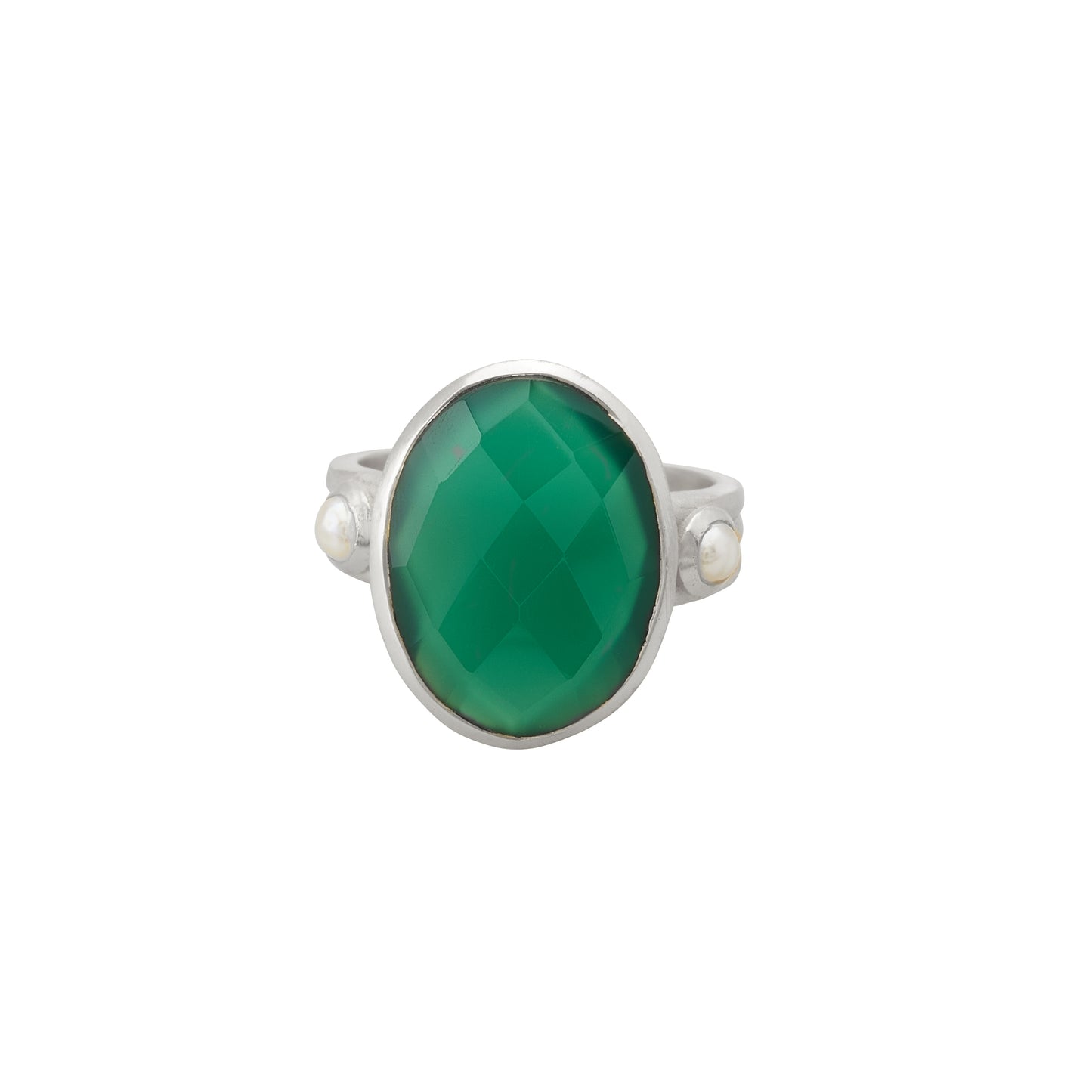 Green Onyx & Pearl Ring