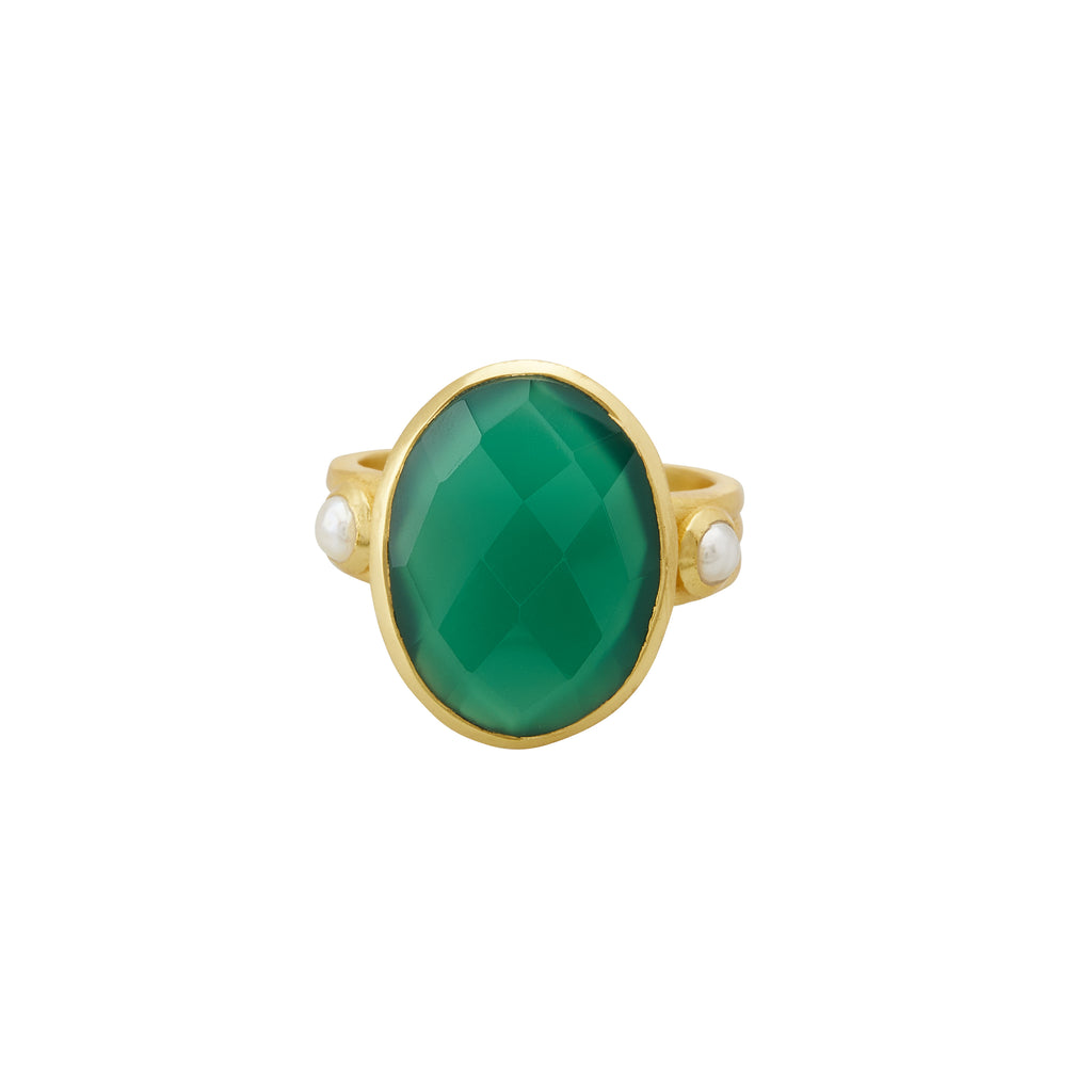 Green Onyx & Pearl Ring