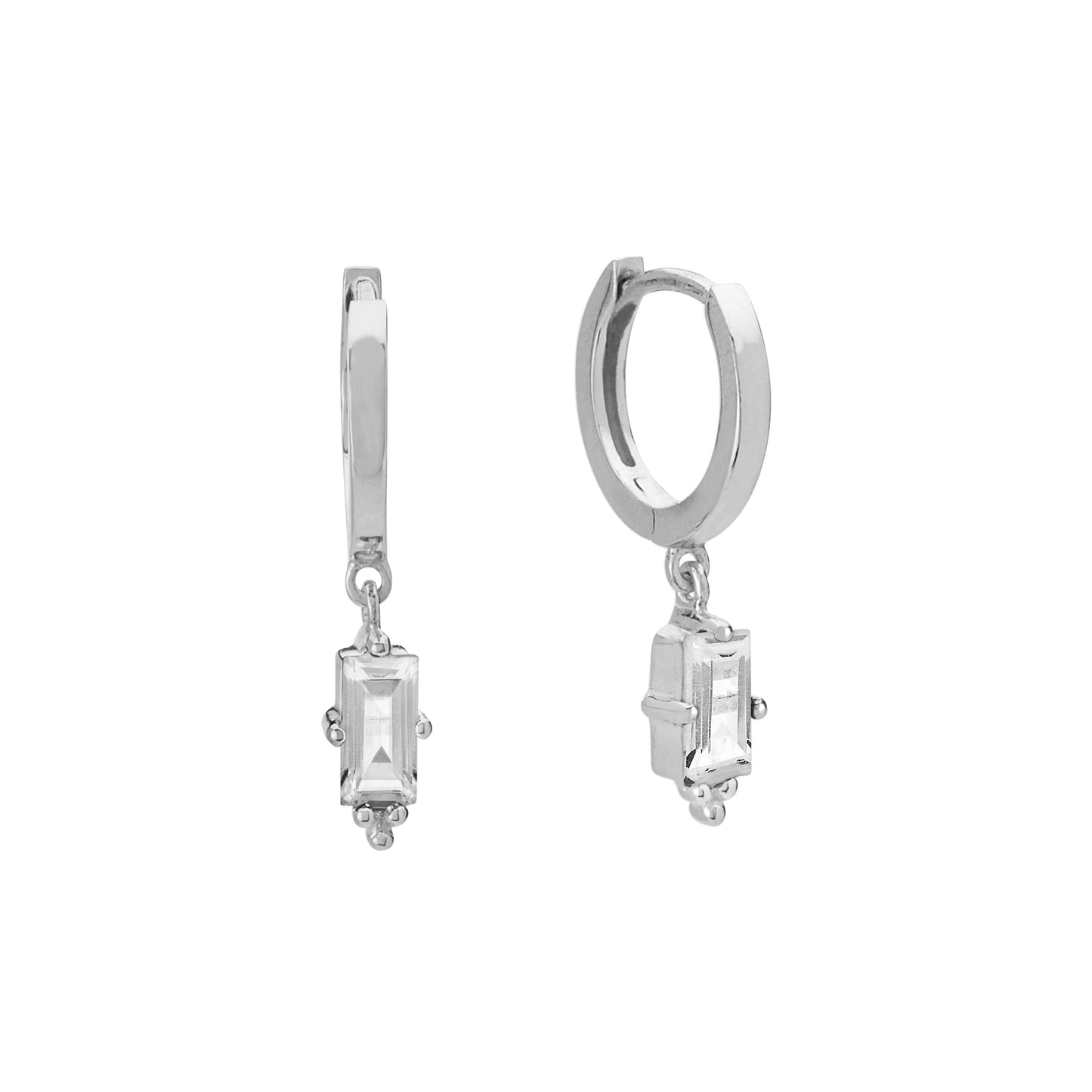 Huggies with Hanging Baguette in Sterling Silver Pair