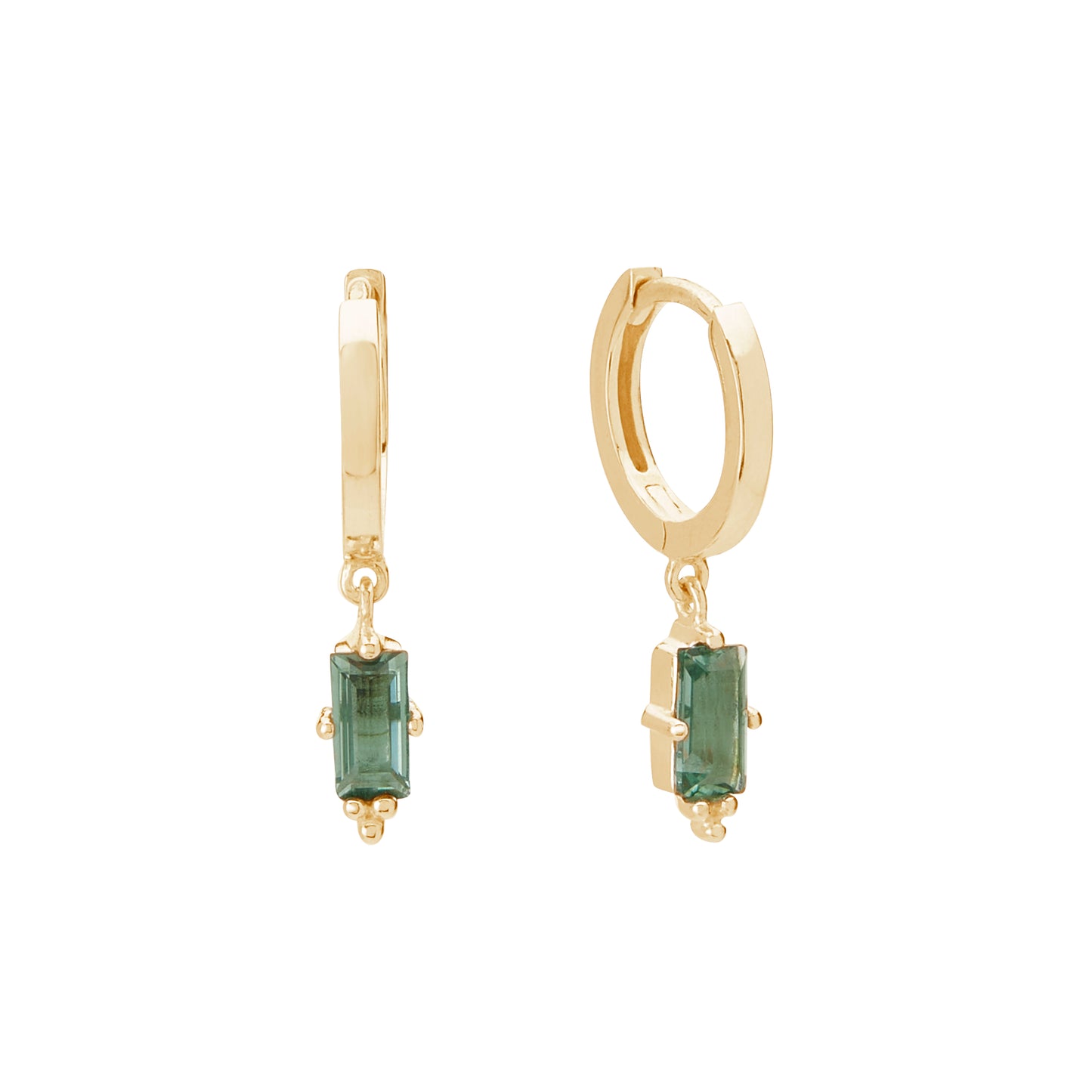 Huggies with Hanging Green Quartz Baguette