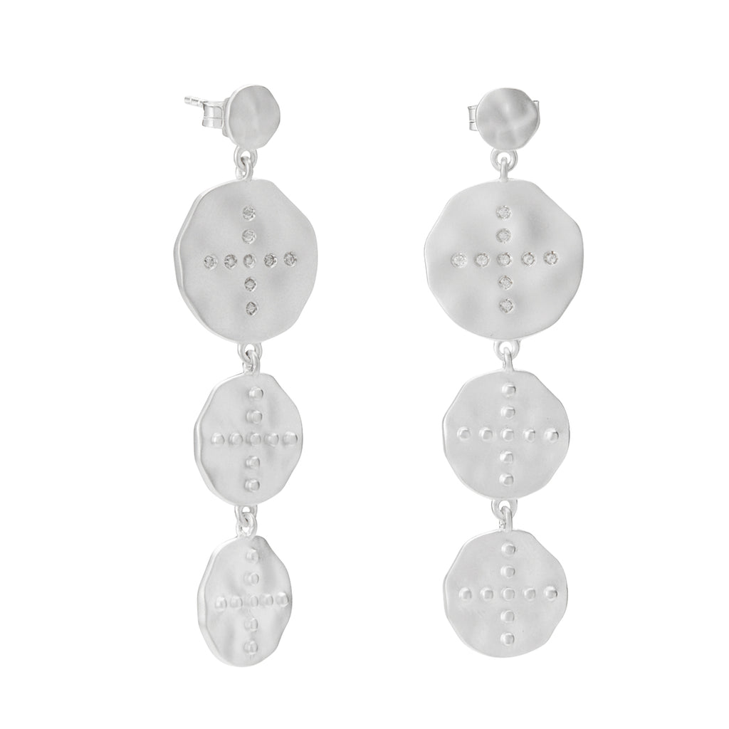 Meaningful sterling silver statement earrings with Celtic symbols of strength and courage. Ethically made production. 
