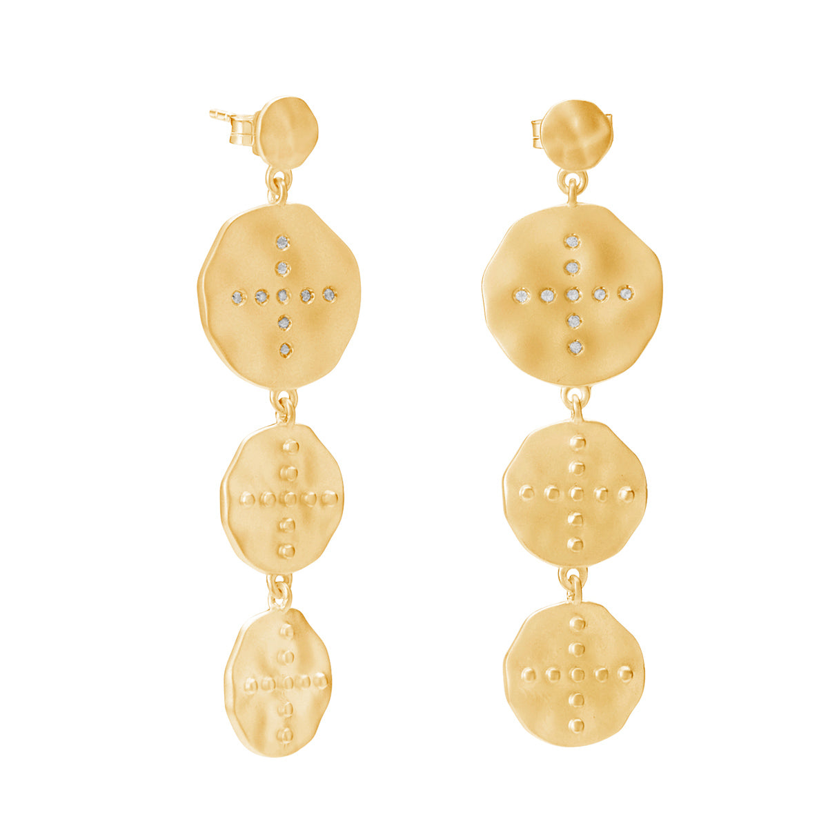 Handcrafted statement gold earrings featuring natural materials with a Celtic design. Meaningful and timeless earrings. 