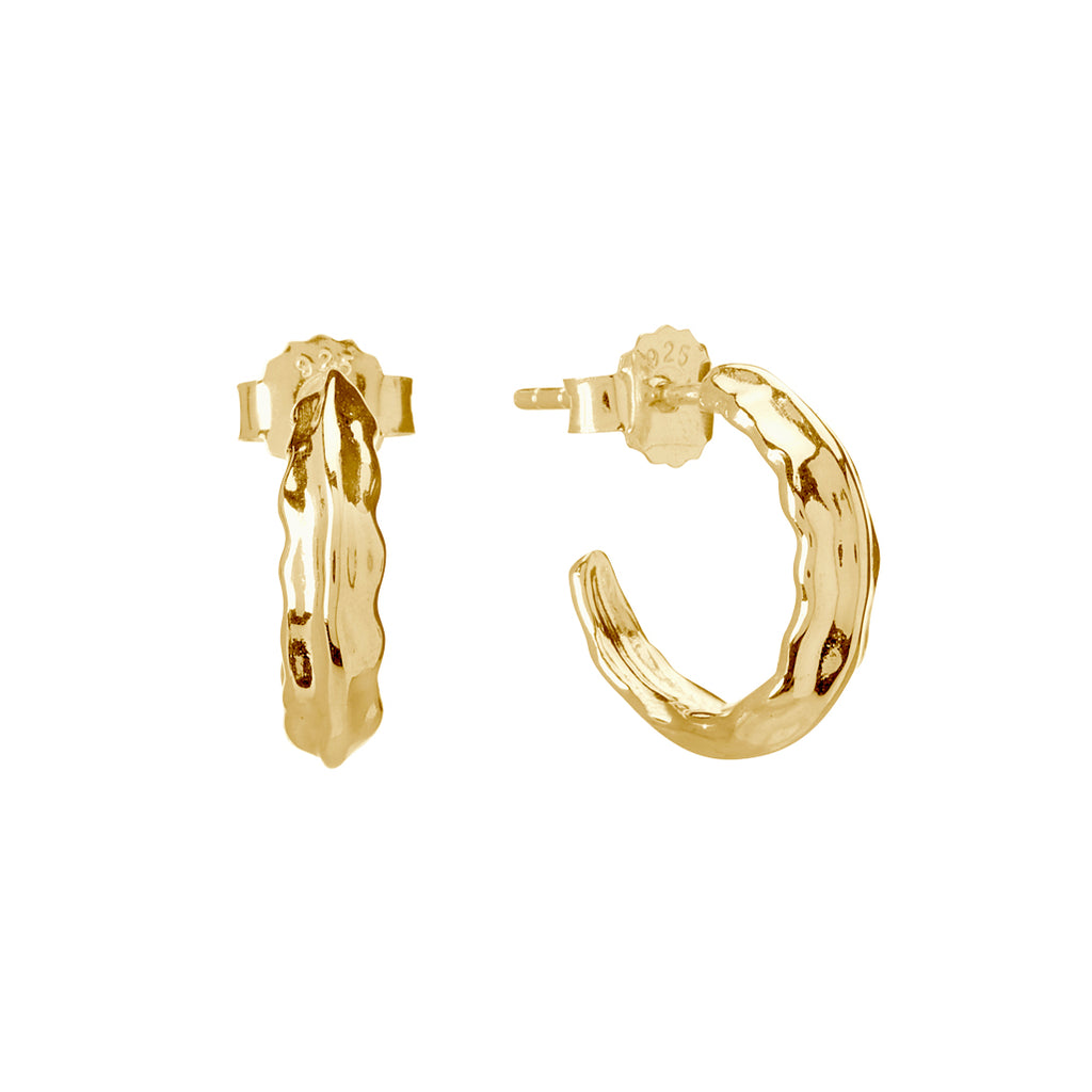 Stylish gold hoops, free from nickel and lead. Textural, modern earrings are a whimsical nod to nostalgia. 